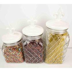 Home Basics Fleur De Lis Clear Glass Food Saver Storage Cookie Jar Canister Container with Ceramic Lid (Medium)