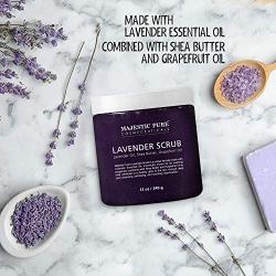 Lavender Oil Body Scrub Exfoliator with Shea Butter and Grapefruit Oil by Majestic Pure - Exfoliate & Moisturize Skin, Fights Acne - 12 oz