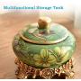 Cookie Jar Ceramic with Lids Airtight, Pottery Food Storage Containers Bpa Free Large for Kitchen Pantry Canisters Bulk Candy Store, 2L (Color : Green-2)