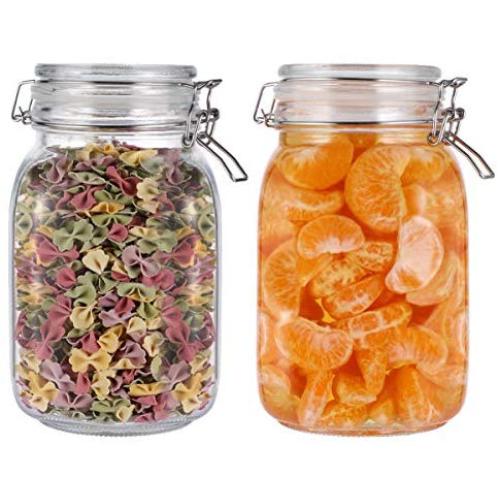 BESTONZON Airtight Glass Canister Set,2pcs Food Storage Jar Storage Container with Seal Clamp for Dry Food Kitchen Canning Cereal,Pasta,Sugar,Beans,Spice(1.5L)