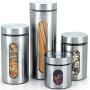 Anchor Hocking Palladian Glass and Stainless Steel Canister Set with Airtight Lids, Brushed Stainless Steel, 4-Piece Set