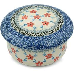 Polish Pottery Jar with Lid 5-inch Floral Lattice made by Ceramika Artystyczna