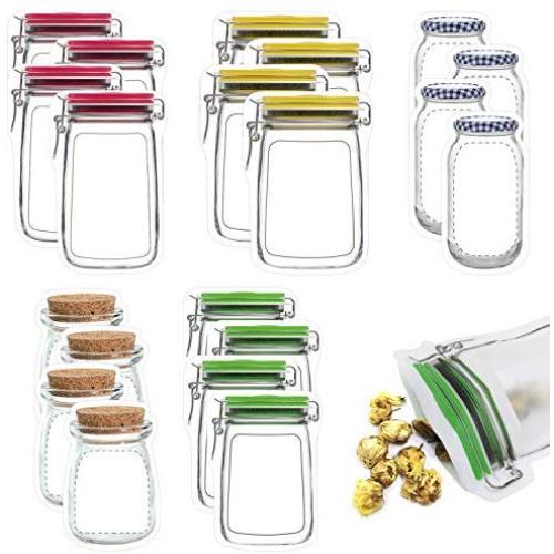 20 Pack Mason Jar Zipper Bags, Food Storage Snack Sandwich Zipper Bags, Reusable Airtight Seal Food Storage Bags, Leak-Proof Food Saver Bags for Travel Camping and Kids