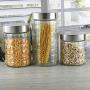 Circleware 68222 Cube-It Glass Block Embossed Canisters with Metal Lids Set of 3 Kitchen Glassware Food Preserving Container for Coffee, Sugar, Tea, Spices, Cereal 57.5 oz, 42.25 oz, 28 oz Clear