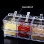 4pcs/set Clear Seasoning Rack Spice Pots Storage Container Condiment Jars Cruet with Cover and Spoon Kitchen Utensils Supplies,as picture