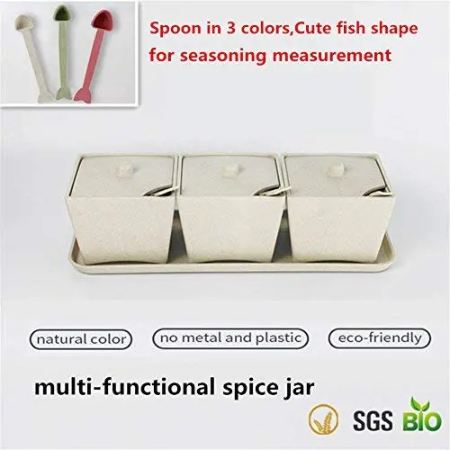Étagère à Épices, 3 Pièces en Paille de Blé - Boîtes de Mesure pour Épices et Condiments avec Couvercle et 3 Cuillères Étagère à Épices, 3 Pièces en Paille de Blé - Boîtes de Mesure pour Épices et Condiments avec Couvercle et 3 Cuillères