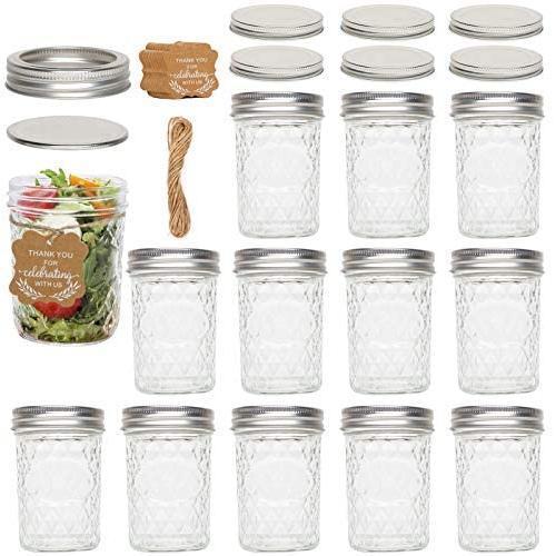 Bouteilles en verre Mason 8 OZ, 12 Pack Bouteilles de Conserve Jars de Gel avec Bouchons et Anneaux Réguliers/Étiquettes Cadeaux en Papier & Fil/Étiquettes Supplémentaires, Idéales pour Confitures, Miel, Cadeaux de Mariage, Cadeaux de Douches, Aliments po Bouteilles en verre Mason 8 OZ, 12 Pack Bouteilles de Conserve Jars de Gel avec Bouchons et Anneaux Réguliers/Étiquettes Cadeaux en Papier & Fil/Étiquettes Supplémentaires, Idéales pour Confitures, Miel, Cadeaux de Mariage, Cadeaux de Douches, Aliments po