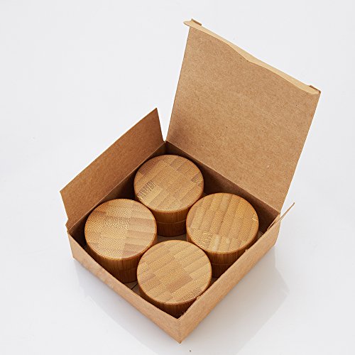 LONGWAY Natural Bamboo Jars with Plastic Lids and Inner Liners | Empty Lotion Containers/Travel Cream Containers - for DIY Cosmetic Jars & BPA Free (10g, pack of 4)