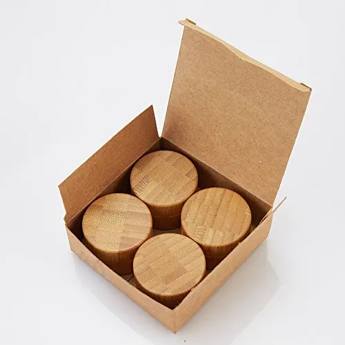 LANGWAY Bambusgläser mit Kunststoffdeckeln und Innenfolie | Leere Lotionbehälter/Reisestoffbehälter – für DIY Kosmetikbehälter & BPA-frei (10g, Pack von 4)