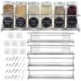 Spice Racks Organizer For Cabinet Door Mount, Wall Mounted: Unique Racks Design to Secure Jars - Set of 4 Spices & Seasoning Chrome Hanging Shelf Kit - Storage in Kitchen, Pantry, Cupboard, Countertop
