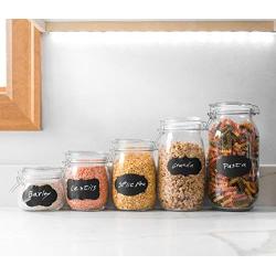 HomEquip 5-Piece Airtight Canister Set with Clip Top Lids (Clear Glass): Kitchen Preserving Storage Jars - Great Dry Food Pantry Containers for Pasta, Cereal, Cookies, Sugar, Flour, Coffee &amp; Tea