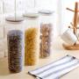 VPOTNT Noodle storage box, whole grains, sealed cans, screw cap, kitchen storage, plastic round, moisture-proof storage tank (Khaki)