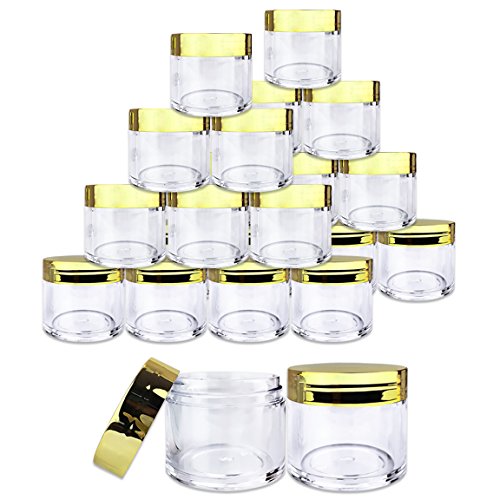 Beauticom 24 Pieces 30G/30ML(1 Oz) Round Clear Jars with Metallic GOLD Flat Top Lids for Herbs, Spices, Loose Leaf Teas, Coffee & Other Foods- BPA Free