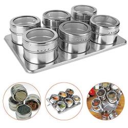 Woodys Harmony 6Pcs Magnetic Spice Tins Stainless Steel Storage Container Jars + Trestle Rack