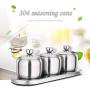 Tenta Kitchen 18/8 Stainless Steel Seasoning Containers Set Spice Jar Spice Rack Condiment Cruet Bottle Salt Pepper Sugar Storage Organizers with 3 Serving Spoons And Non-slip Base