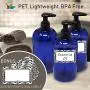 Baire-Flaschen - 16 Unzenblaue, wiederbefüllbare Kunststoffflaschen mit schwarzen Lotionpumpen – Organisieren Sie Seife, Shampoo und Lotion – PET, leicht, BPA-frei, 6er-Pack, inklusive 6 Damask-Etiketten