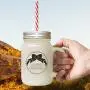 Navy Seasons Christmas Frosted Glass Mason Jar With Straw