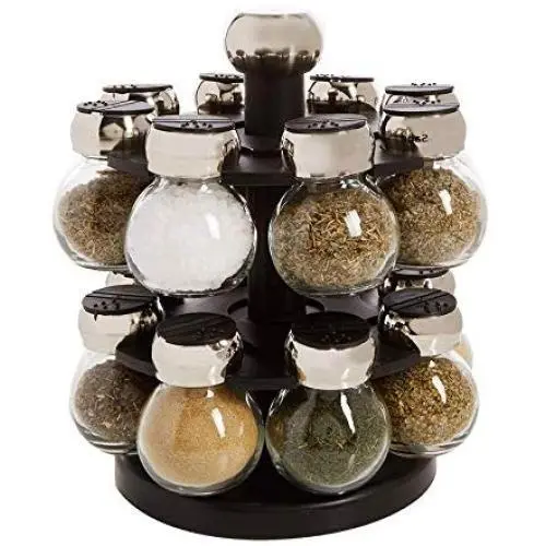 Home Décor Premium 16-Jar Labeled Orbit Spice Rack Jars & Rack Storage