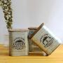 Iron Box Wooden Cover Tea Coffee Sugar Storage Jars Candy Sundries Storage Can,14X9X16.5Cm,Sugar
