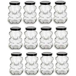 Nakpunar 12 pcs 9 oz Glass Bear Jars with Black Lids for Honey, Candies, Piggy Banks (12, Black)