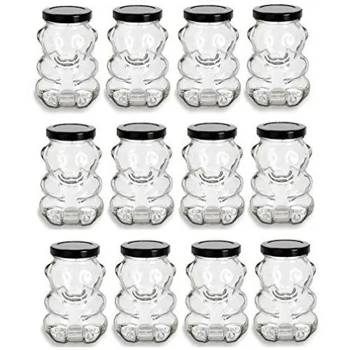 Bouteilles en verre Nakpunar 12 pièces 284 g avec couvercles noirs pour miel, bonbons, pigbank (12, noir) Bouteilles en verre Nakpunar 12 pièces 284 g avec couvercles noirs pour miel, bonbons, pigbank (12, noir)