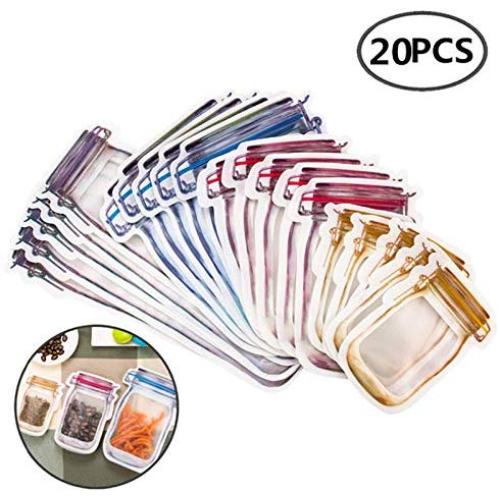 20Pcs Reusable Mason Jar Bottles Bags Nuts Candy Cookies Bag Seal Fresh Food Storage Bag Snacks Zipper Sealed Kitchen Organizer (20)