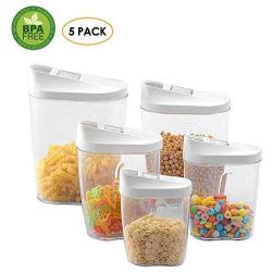 Pawaca Airtight Food Storage Container Set, Dry Food Kitchen Storage Dispenser Jars - Assorted Sizes & Slide-Back Lids, Ideal for Sugar, Tea, Coffee, Rice, Pasta - Pack of 5