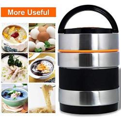 Vacuum Insulated Lunch Box Stainless Steel Food Jar 2 Tiers Food Container Food Carriers Thermal Lunch Container Food Storage Box 1.4L Holding Time 6hr 7x5’’(Random Black or Orange Color)