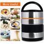 Vacuum Insulated Lunch Box Stainless Steel Food Jar 2 Tiers Food Container Food Carriers Thermal Lunch Container Food Storage Box 1.4L Holding Time 6hr 7x5’’(Random Black or Orange Color)