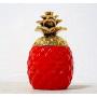Colorful Pineapple Cookie Jar with Lid - Ceramic Container, Storage Container Handcrafted Food Jar, Aqua Gloss With Gold Metallic Crown, Kitchenware Essentials (Red)