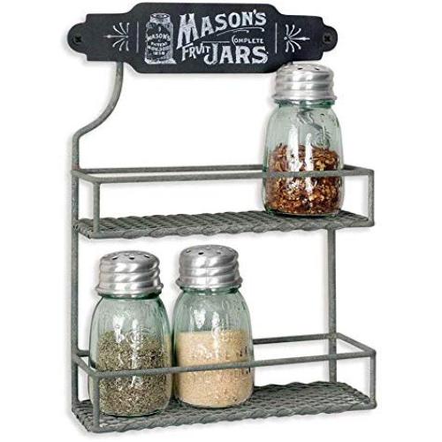 Attractive and Graceful Mason Jar Two Tier Spice Rack, Kitchen Counter-top or Wall Mount Spice Rack Jars Storage Organizer. Metal Chicken Organizer for Kitchen Wall, Pantry, Cabinet or Counter.