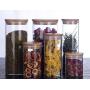 1PCS 750ML 25.4OZ Transparent Empty Cylindrical Glass Sealed Tank with Wooden Cover Large Capacity Tea Candy Snacks Spices Storage Holder Refillable Reusable Pot Jar Bottle Can for Daily Life