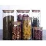 1PCS 750ML 25.4OZ Transparent Empty Cylindrical Glass Sealed Tank with Wooden Cover Large Capacity Tea Candy Snacks Spices Storage Holder Refillable Reusable Pot Jar Bottle Can for Daily Life