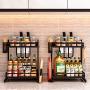 Kitchen shelf organiser Kitchen Spice Stand Countertop Stand 2 Layers Removable Storage Box Jar Bottle Storage Cutlery Stand Black drain rack stainless steel