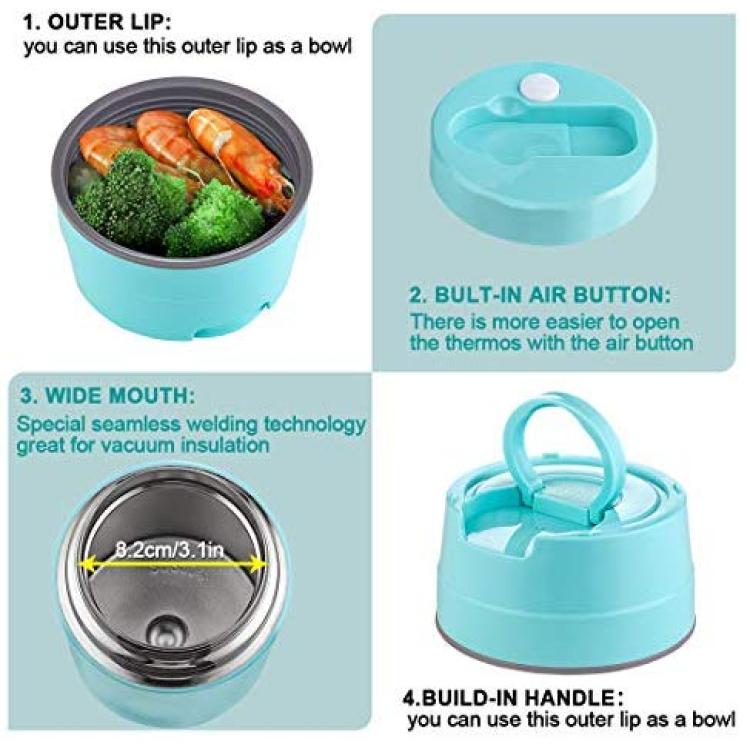 Lunch Food Jar - Vacuum Insulated Lunch Thermos with folding Spoon