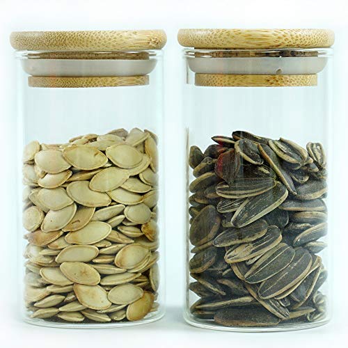 TOPJAR Glass Food Storage Containers with Bamboo Lids Set of Two Honey Glass Jars