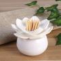 Cabilock Lotus Cotton Swab Holder,Small Q-tips Toothpicks Storage Organizer Cotton Holder Case Box Storage Organizer Jar with Clear Lid Dustproof Cover - 2 PACK Black+White