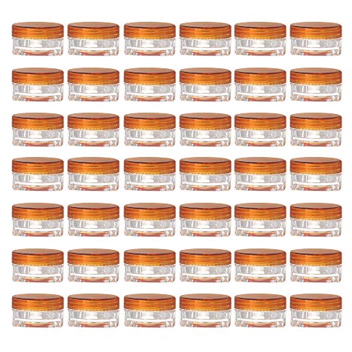 LONGWAY 0.17 Oz (5g) Muticolor Small Plastic Jars with Lids | Mini Empty Lotion Containers - for Travel Cream Samples, Lip Balm & BPA Free (Pack of 42, Orange)