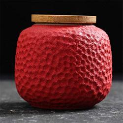 Honeycomb Grain Ceramic Tea Can Kitchen White Mini Seal Wooden Lid Seasoning Jar Nordic Red Simple Coffee Candy Storage Tank Condiment bottles (Color : 3)