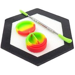 X-Value Non-stick Silicone Wax Container Set 7ml Two Chambers Rasta Oil Jar and Black Border Hexagon Mat and Holder Each 1 Piece