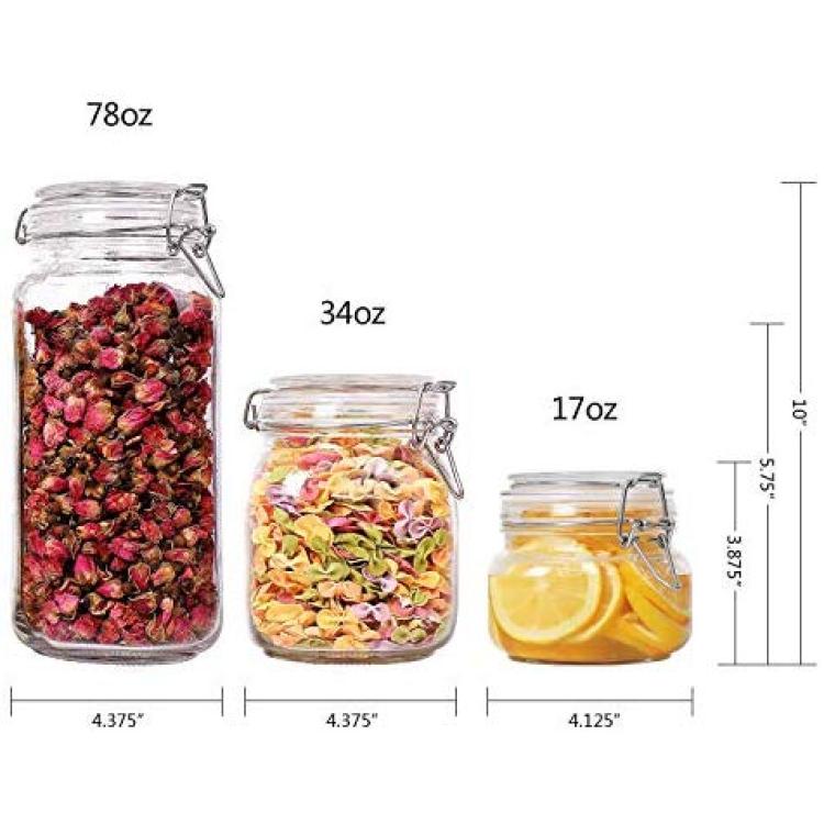 Airtight Plastic Canister with Lids Food Storage Jar Square - Storage  Container with Clear Preserving Seal Wire Clip Fastening for Kitchen  Canning for Cereal,Pasta,Sugar,Beans,Spice 