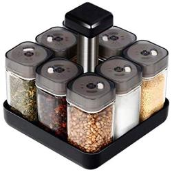 DUDDP Storage Spice lar set Reusable Jar Kitchen Seasoning Jar,Home Glass Pepper Bottle with Hole,Salt Shaker,Rotary Glass Cruet Seasoning Jar Set of 8,Kitchen supplies