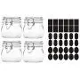 Glasbehälter für die Küche, Gosear 4 Stück 250ml Runde Klare Glas-Küchenbehälter + 36 Stück Schablonen-Schriftzug-Aufkleber für Haus-, Küche, Snacks, Soßen, Kunsthandwerk, Dekorationsprojekte