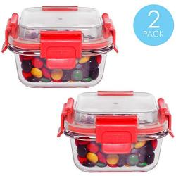 Home Basics 21 oz. Rectangle Leak and Spill Proof Borosilicate Glass Food Storage Dishwasher Safe Meal Prep Storage Container with Air-tight Plastic Lid, Red (2)