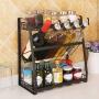 Countertop 3-Tier Spice Rack, Black Multi-Functional Kitchen Bathroom Countertop Storage Organizer Collection Shelf Spice Bottle Jars Holder, Spice Rack Organizer Ground Condiment Rack (Black)