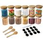 12 Piece Glass Jars with Natural Bamboo Lids with 3 Bamboo Spoons for Home Kitchen 8oz - Tea, Flour, Cookie, Candy & Spices - Small Food Storage Airtight Canister Sets for Kitchen Pantry Organization