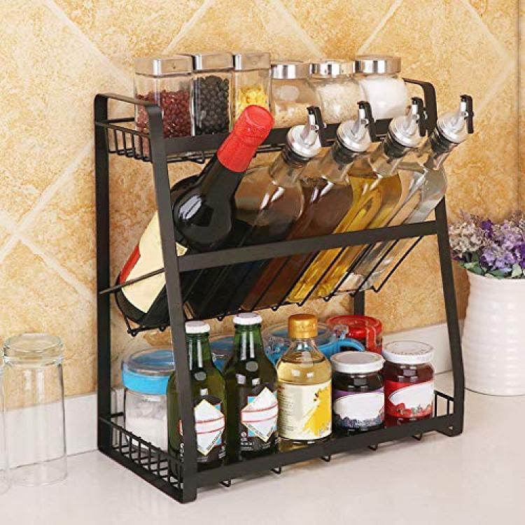 3 Tier Stainless Steel Kitchen Spice Rack Countertop Standing Corner Shelf Seasoning  Organizer Jars Bottle Storage