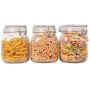 ComSaf Airtight Glass Canister Set of 3 with Lids 34oz Food Storage Jar Square - Storage Container with Clear Preserving Seal Wire Clip Fastening for Kitchen Canning Cereal,Pasta,Sugar,Beans,Spice