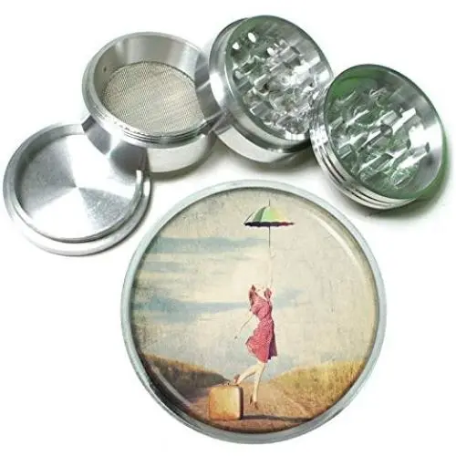 Umbrella Girl Vintage Traveler Aluminum Tobacco Herb Spice Grinder