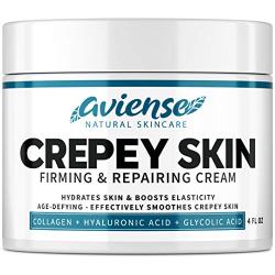 Crepey Skin Treatment - Sagging Skin Tightening for Body & Face - Made in USA - Neck & Decollete Anti-Wrinkle Chest Cream - Anti-Aging & Firming Cream with Glycolic Acid, Collagen & Hyaluronic Acid